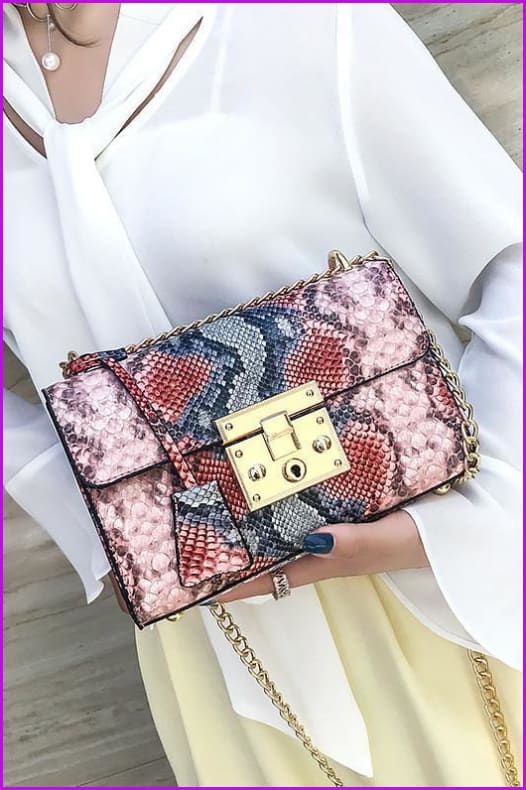 4 Colors Snake Skin Faux PU Leather Shoulder Bag F225 - Furdela