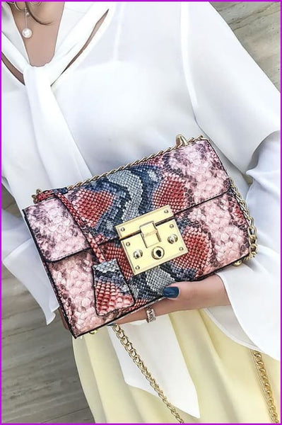 4 Colors Snake Skin Faux PU Leather Shoulder Bag F225 - Furdela