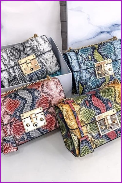 4 Colors Snake Skin Faux PU Leather Shoulder Bag F225 - Furdela