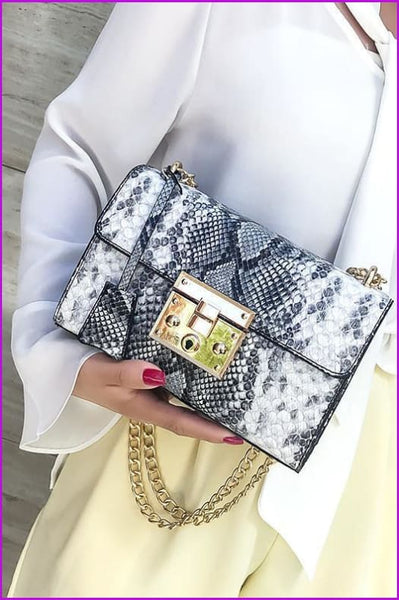 4 Colors Snake Skin Faux PU Leather Shoulder Bag F225 - Furdela