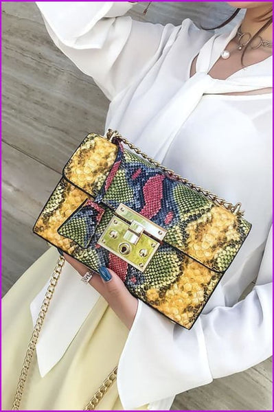 4 Colors Snake Skin Faux PU Leather Shoulder Bag F225 - Furdela