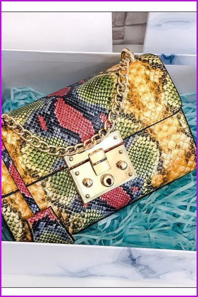 4 Colors Snake Skin Faux PU Leather Shoulder Bag F225 - Furdela