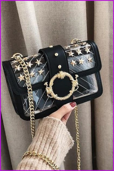 4 Colors Transparent Rivet Cross Body Bag F100 - Furdela