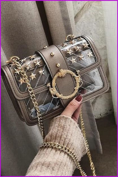 4 Colors Transparent Rivet Cross Body Bag F100 - Furdela