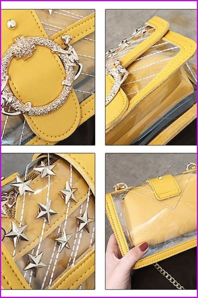 4 Colors Transparent Rivet Cross Body Bag F100 - Furdela