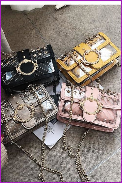 4 Colors Transparent Rivet Cross Body Bag F100 - Furdela