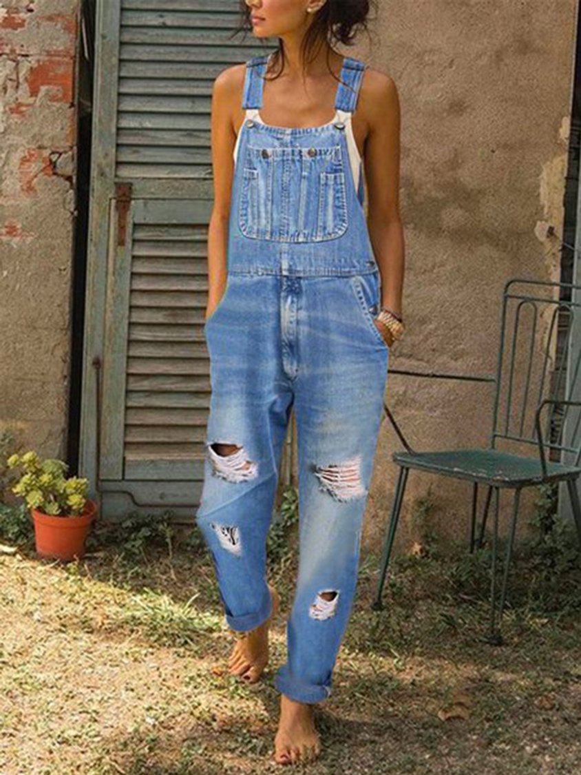 Women's Casual Jeans Denim Rompers Spring Autumn Overalls Jumpsuit FE10015