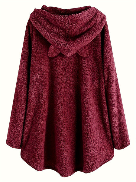 Graphic Print Fluffy Loose Cat Ears Hoodie RK7354 Furdela