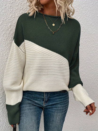 Color Block Loose Pullover Sweater RJ9313 Furdela