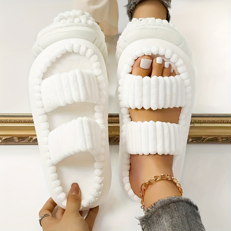 Women's Double Straps Plush Slippers HT0147 Furdela