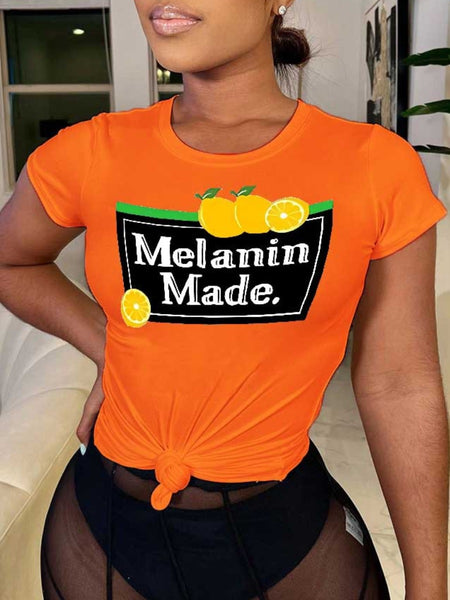 Lemon Melanin Made Letter Print T-shirt AR500