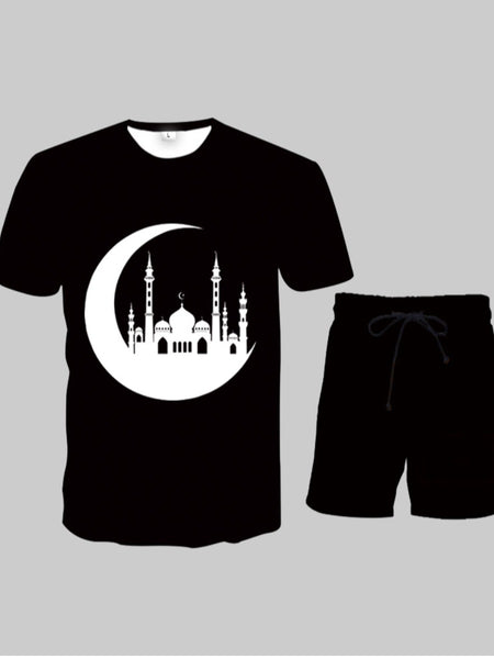 Men Moon City Print Shorts Set AR70134