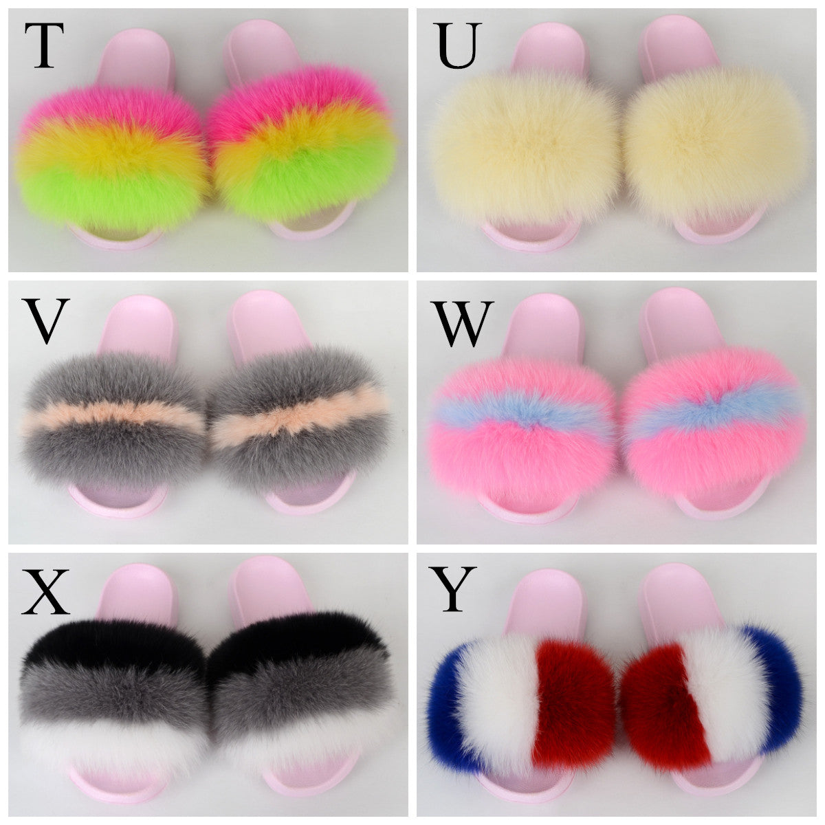 {5-7 days wait for make} Pink Sole Normal Fluffy Fur Slides F576 - Furdela