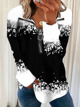 Casual Zipper Printed Tunic Sweatshirt QAL36