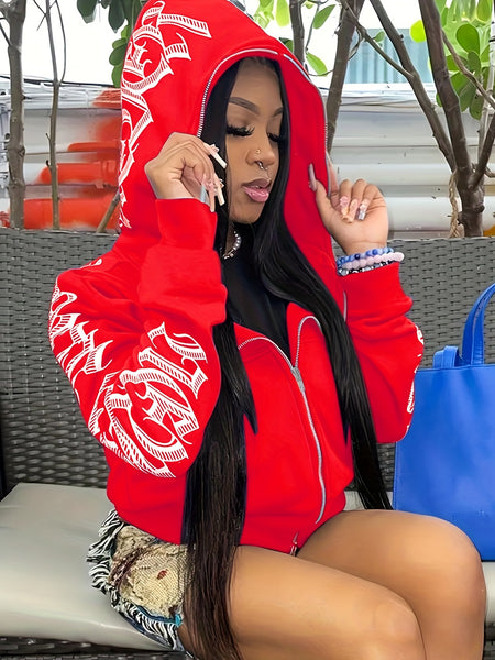 Letter Print Long Sleeve Zip Up Hoodies RG2041 Furdela