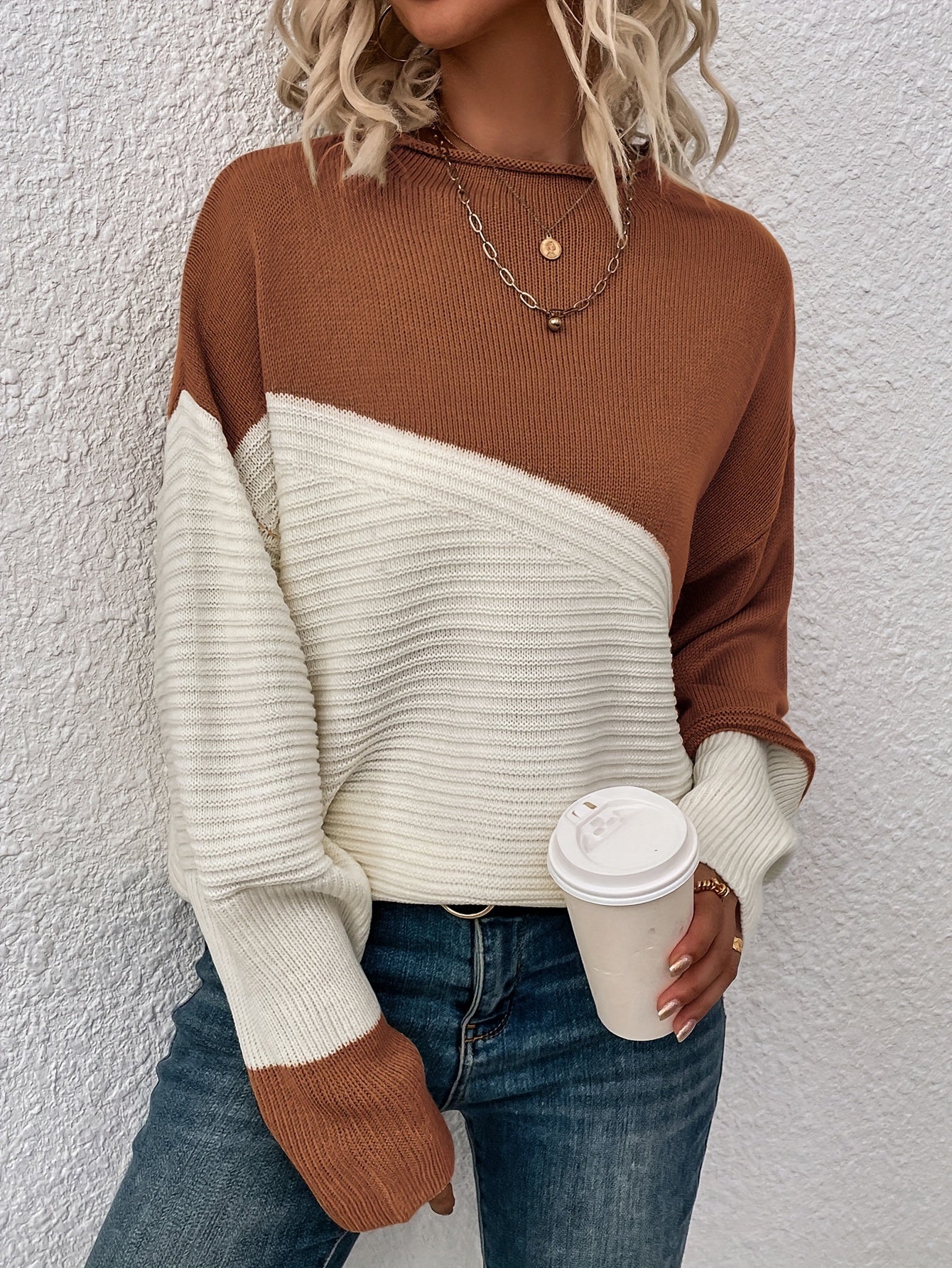 Color Block Loose Pullover Sweater RJ9313 Furdela