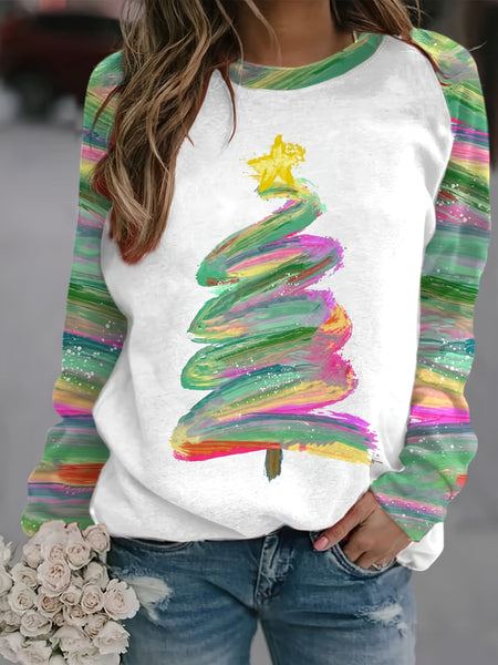 Christmas Tree Print Pullover Sweatshirt RK6301 Furdela