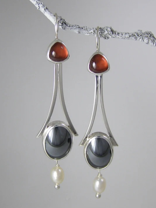 Vintage Gemstone Pearl Earrings Ethnic Jewelry MMi24