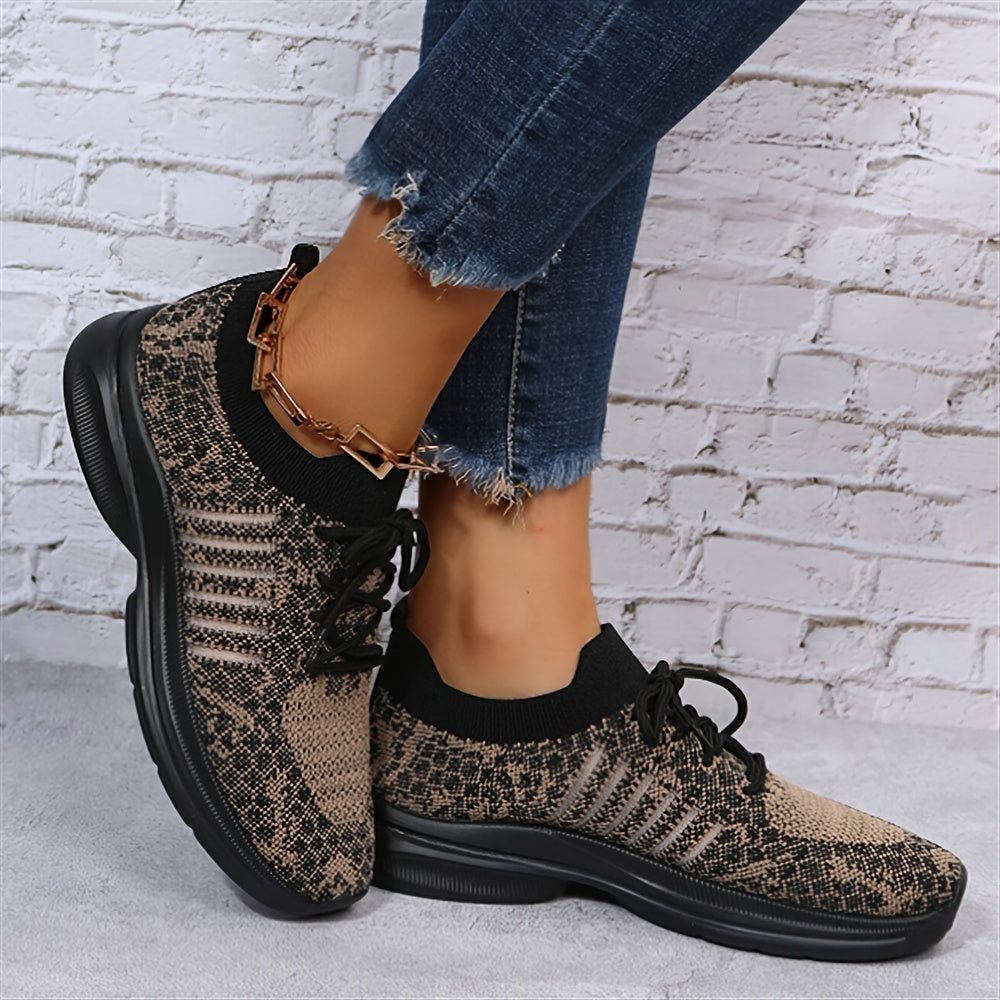 Women's Knit Sports Shoes, Breathable Mesh Lace Up Running Tennis Sock Sneakers, Casual Low Top Shoes SE1012