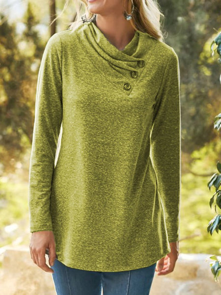 JFN Women Asymmetrical Half Turtleneck Solid Green Tunic Top PJ23 - Furdela