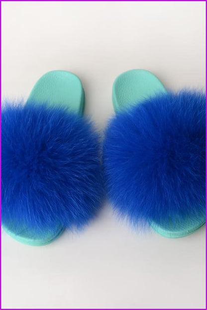 {5-7 days wait for make} Blue Sole Fluffy Fur Slides F954 - Furdela