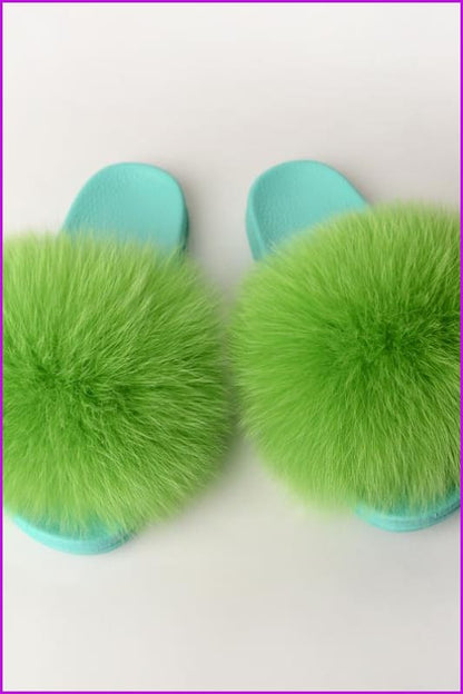 {5-7 days wait for make} Blue Sole Fluffy Fur Slides F954 - Furdela