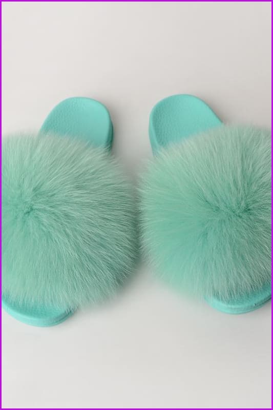 {5-7 days wait for make} Blue Sole Fluffy Fur Slides F954 - Furdela