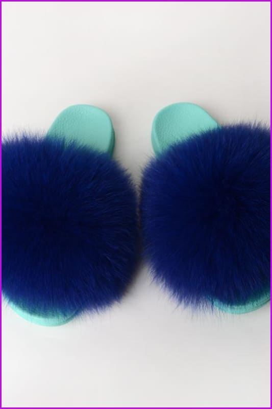 {5-7 days wait for make} Blue Sole Fluffy Fur Slides F954 - Furdela