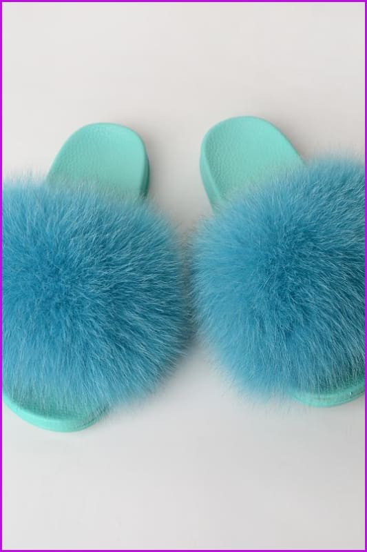 {5-7 days wait for make} Blue Sole Fluffy Fur Slides F954 - Furdela