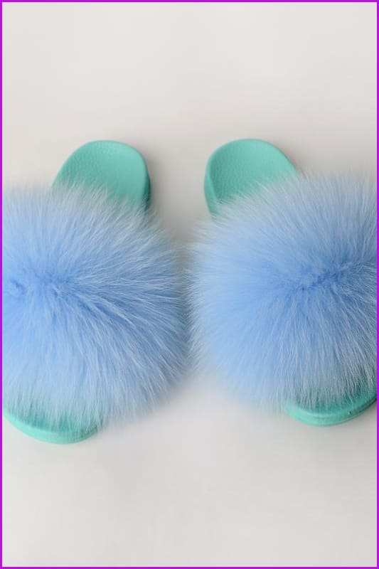 {5-7 days wait for make} Blue Sole Fluffy Fur Slides F954 - Furdela