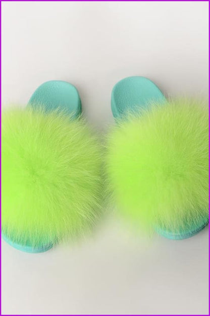 {5-7 days wait for make} Blue Sole Fluffy Fur Slides F954 - Furdela