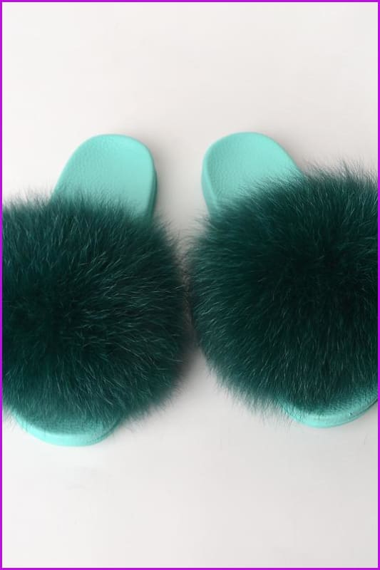 {5-7 days wait for make} Blue Sole Fluffy Fur Slides F954 - Furdela