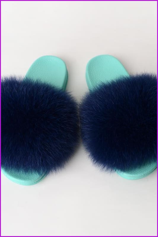 {5-7 days wait for make} Blue Sole Fluffy Fur Slides F954 - Furdela