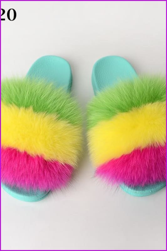 {5-7 days wait for make} Blue Sole Fluffy Fur Slides F954 - Furdela