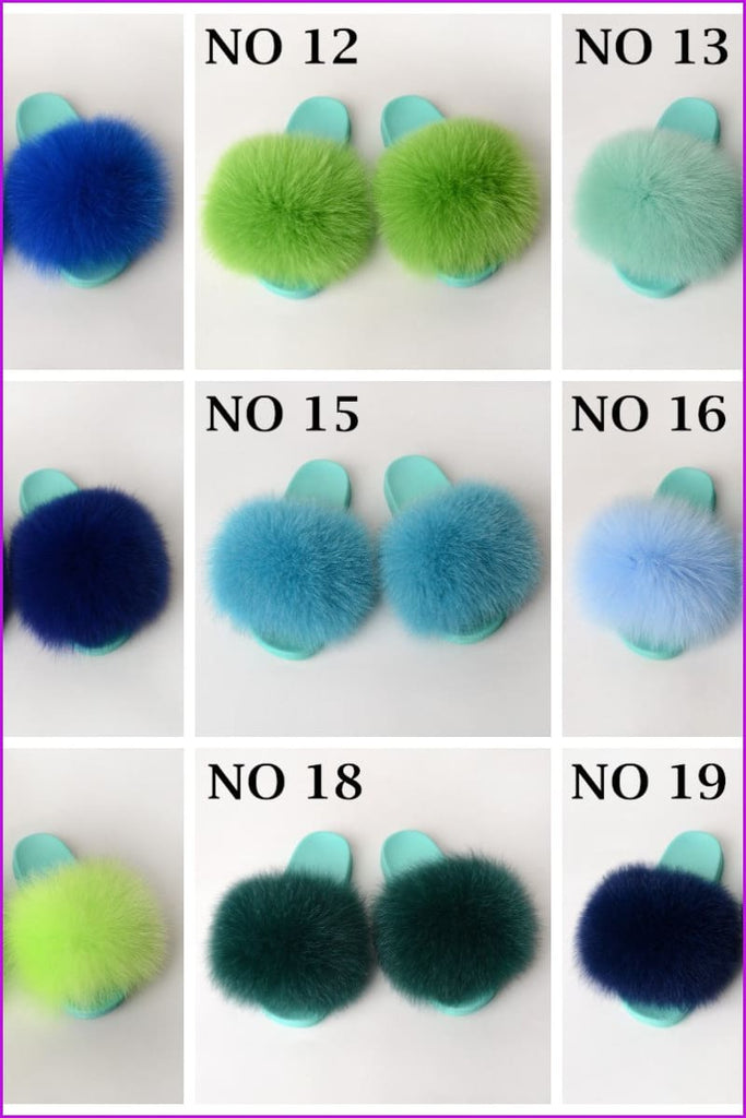 {5-7 days wait for make} Blue Sole Fluffy Fur Slides F954 - Furdela