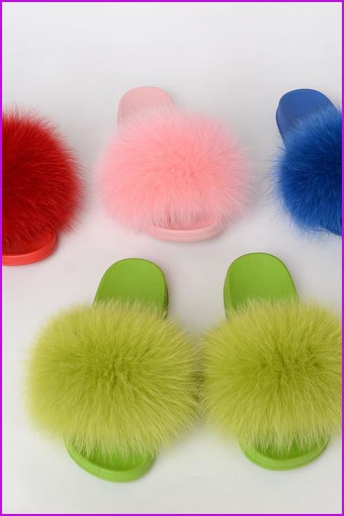 {5-7 days wait for make} Colorful PVC Sole Real Fur Slides F587 - Furdela