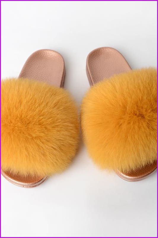 {5-7 days wait for make} Golden Sole Fluffy Fur Slides F955 - Furdela