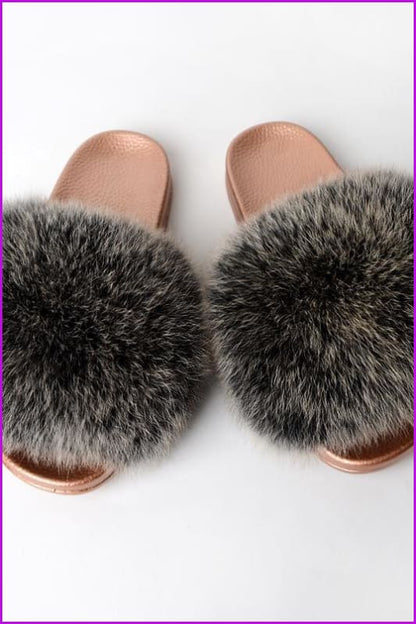 {5-7 days wait for make} Golden Sole Fluffy Fur Slides F955 - Furdela