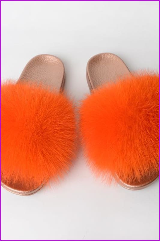 {5-7 days wait for make} Golden Sole Fluffy Fur Slides F955 - Furdela