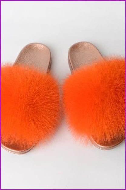 {5-7 days wait for make} Golden Sole Fluffy Fur Slides F955 - Furdela