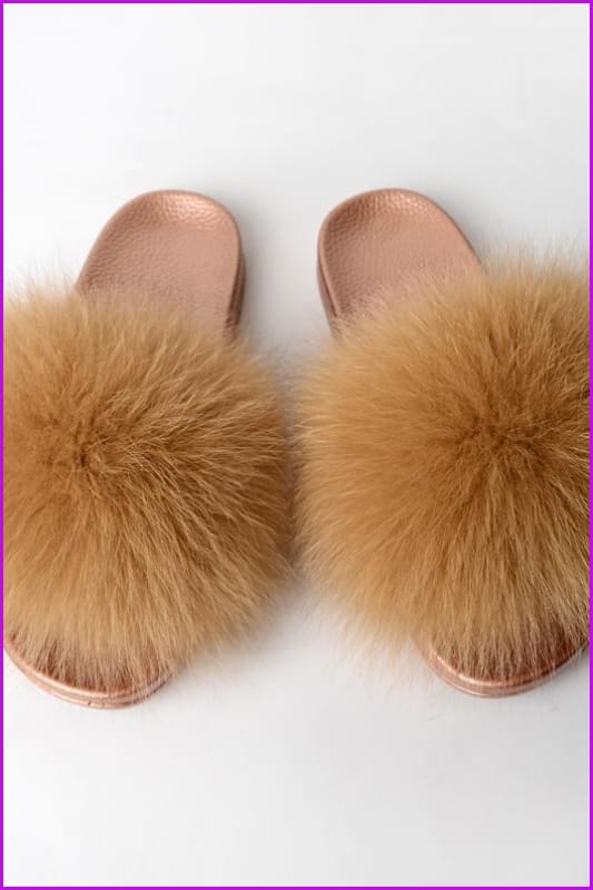 {5-7 days wait for make} Golden Sole Fluffy Fur Slides F955 - Furdela