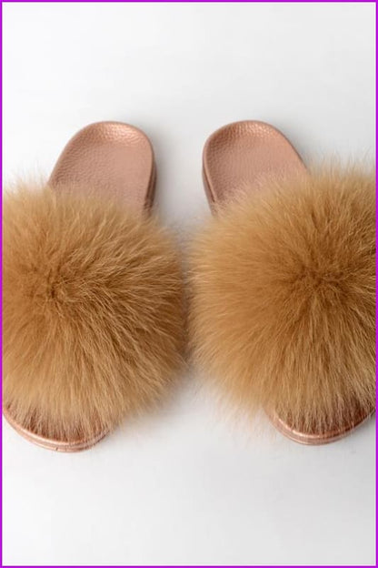 {5-7 days wait for make} Golden Sole Fluffy Fur Slides F955 - Furdela