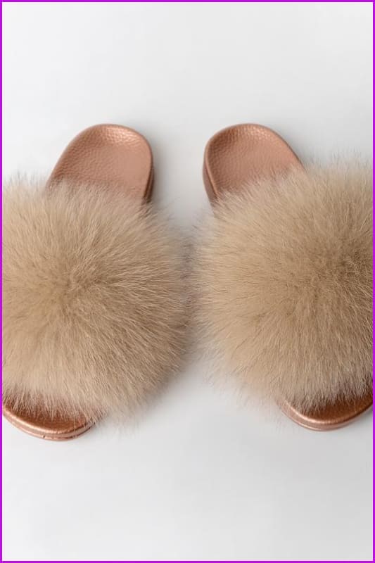 {5-7 days wait for make} Golden Sole Fluffy Fur Slides F955 - Furdela