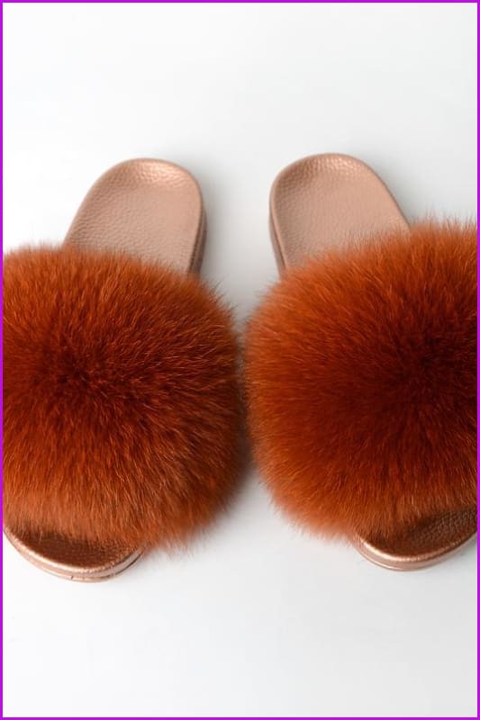 {5-7 days wait for make} Golden Sole Fluffy Fur Slides F955 - Furdela