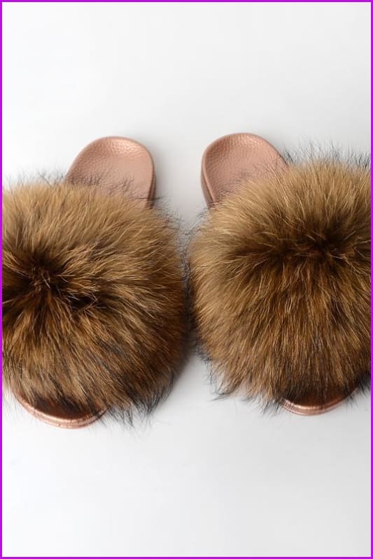 {5-7 days wait for make} Golden Sole Fluffy Fur Slides F955 - Furdela