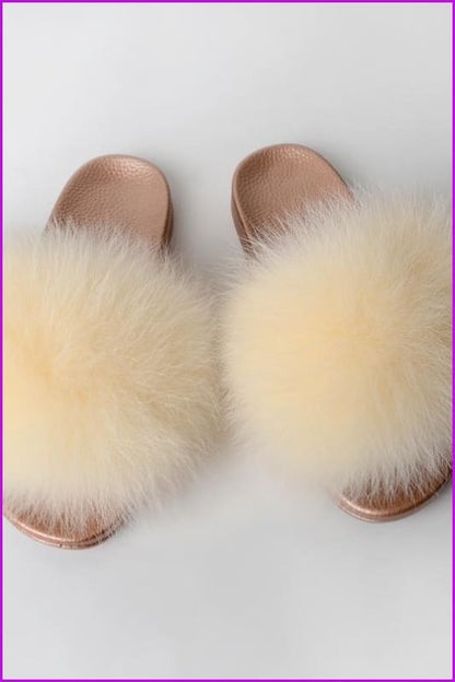 {5-7 days wait for make} Golden Sole Fluffy Fur Slides F955 - Furdela