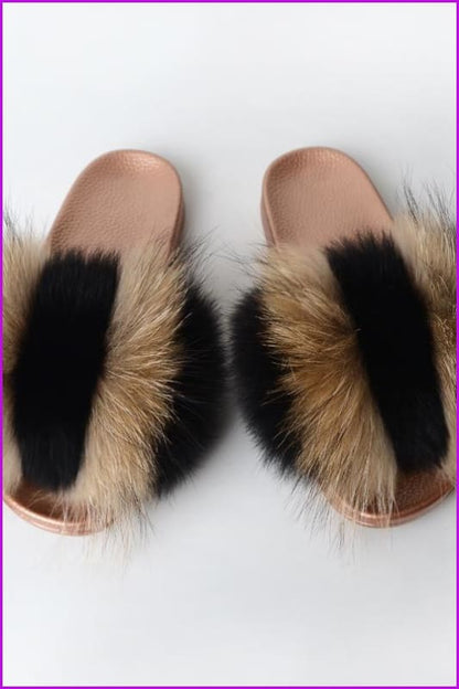 {5-7 days wait for make} Golden Sole Fluffy Fur Slides F955 - Furdela