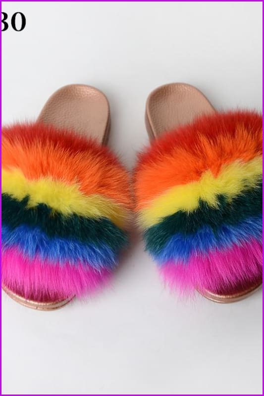 {5-7 days wait for make} Golden Sole Fluffy Fur Slides F955 - Furdela