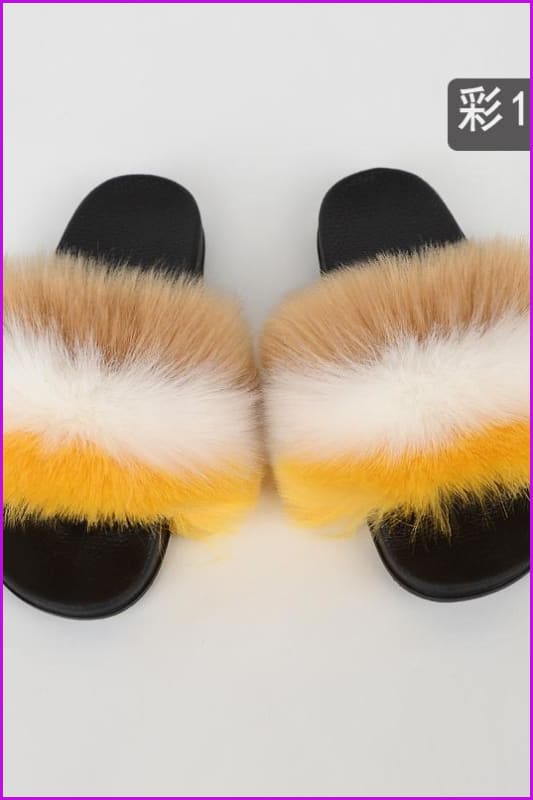 {5-7 days wait for make} New Color Faux Fox Fur Slides F601 - Furdela