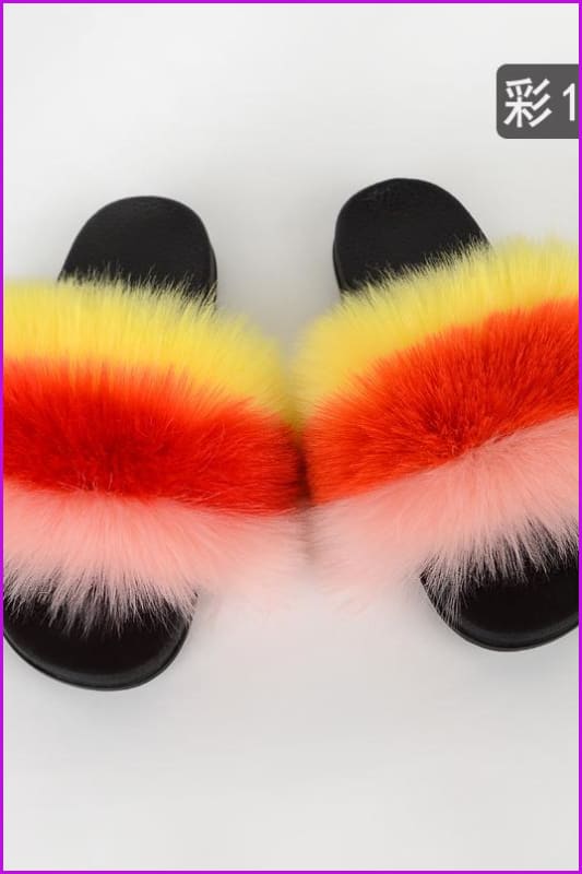 {5-7 days wait for make} New Color Faux Fox Fur Slides F601 - Furdela